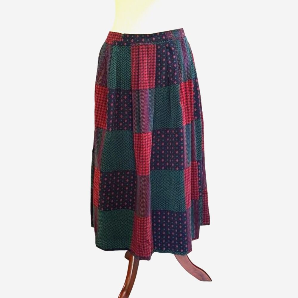 VTG 80s Corduroy Patchwork Flare A-Line Midi Skirt, 16 Academia Autumn